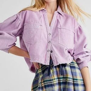 NWT FREE PEOPLE CORDUROY CROPPED JACKET PURPLE LILAC